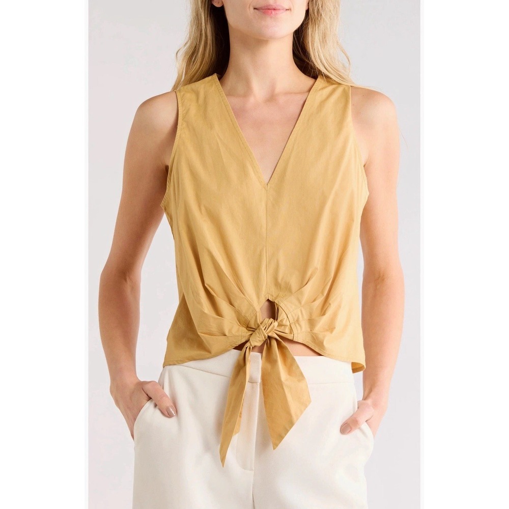 Ramy Brook NWT Svetlana Tie Hem Top Womens XL Burlap Sleeveless VNeck Msrp$245